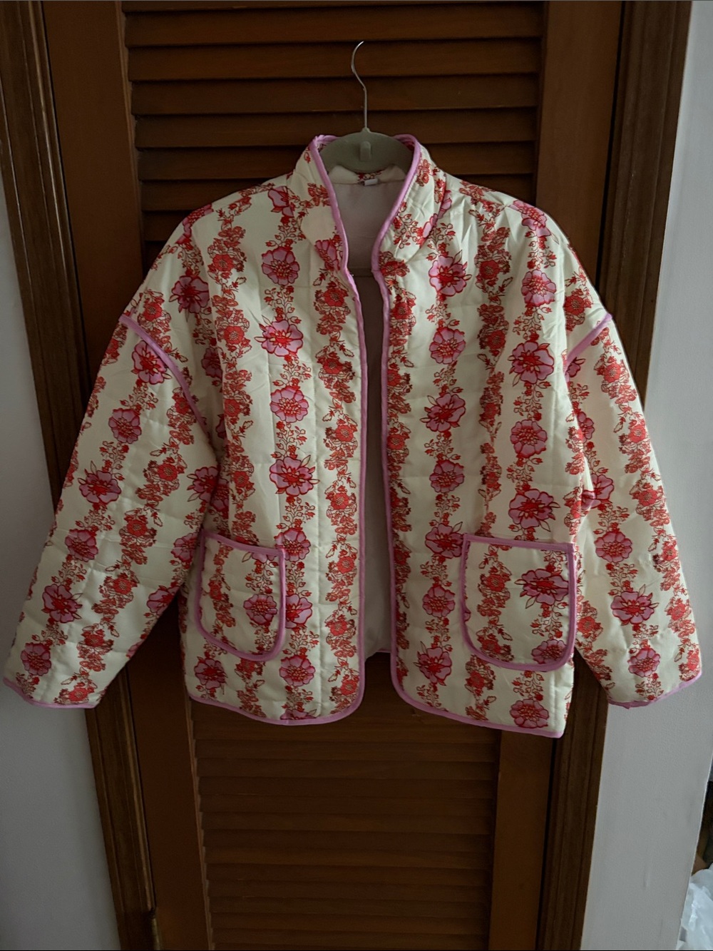 Floral Quilted Jacket - Pink on Cream